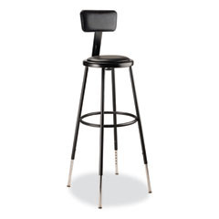 National Public Seating 6400 Series Height Adj Heavy Duty Vinyl Padded Stool w/Backrest, Supports 300lb, 32