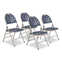 National Public Seating 1100 Series Deluxe Fan-Back Tri-Brace Folding Chair, Supports 500 lb, Dk Blue Seat/Back, Gray Base,4/CT,Ships in 1-3 Bus Days