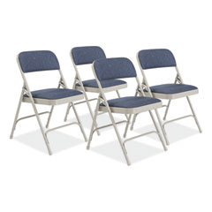 National Public Seating 2200 Series Fabric Dual-Hinge Premium Folding Chair, Supports 500 lb, Blue Seat/Back, Gray Base, 4/CT, Ships in 1-3 Bus Days