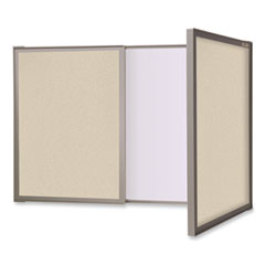 Ghent Manufacturing, Inc. VisuALL PC Whiteboard Cabinet, Beige Fabric Bulletin Board Exterior Doors, 36x24, Aluminum Frame, Ships in 7-10 Business Days