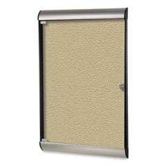 Ghent Manufacturing, Inc. Silhouette 1 Door Enclosed Caramel Vinyl Bulletin Board with Satin/Black Frame, 27.75 x 42.13, Ships in 7-10 Business Days
