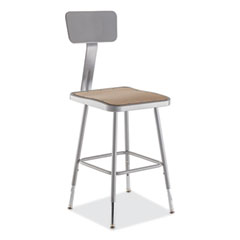 National Public Seating 6300 Series Height Adj HD Square Seat Steel Stool w/Back, Supports 500 lb, 18
