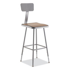 National Public Seating 6300 Series Height Adj HD Square Seat Stool w/Back, Supports 500 lb, 23.75