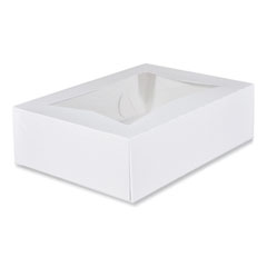 Southern Champion Tray White Window Bakery Boxes with Attached Flip Top, 4-Corner Beers Design, 14 x 10 x 4, White, Paper, 100/Carton