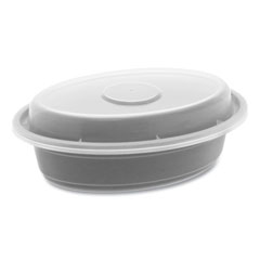 Pactiv Evergreen Corporation Newspring VERSAtainer Microwavable Containers, Oval, 8 oz, 5.7 x 4 x 1.45, Black/Clear, Plastic, 150/Carton