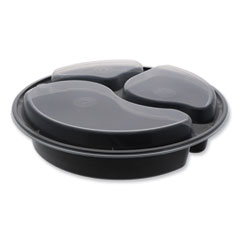 Pactiv Evergreen Corporation Newspring VERSAtainer Microwavable Containers, Round, 3-Compartment, 39 oz, 9 x 9 x 2.25, Black/Clear, Plastic, 150/Carton