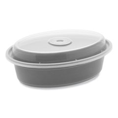 Pactiv Evergreen Corporation Newspring VERSAtainer Microwavable Containers, Oval, 16 oz, 6.8 x 4.8 x 1.9, Black/Clear, Plastic, 150/Carton