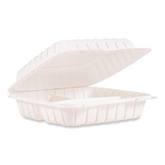 Dart Hinged Lid Containers, 3-Compartment, 9 x 8.75 x 3, White, Plastic, 150/Carton
