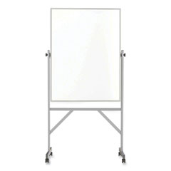 Ghent Manufacturing, Inc. Reversible Magnetic Porcelain Whiteboard with Satin Aluminum Frame and Stand, 36 x 48, White Surface, Ships in 7-10 Bus Days