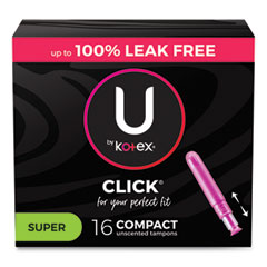 Kimberly Clark U by Kotex Click Compact Tampons, Super Absorbency, 16/Pack, 8 Packs/Carton