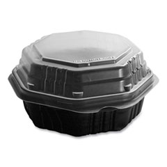 Dart OctaView Hinged-Lid Hot Food Containers, 6.3 x 3.1 x 1.5, Black/Clear, Plastic, 200/Carton