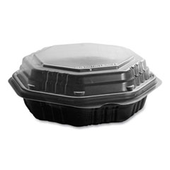 Dart OctaView Hinged-Lid Hot Food Containers, 6.3 x 1.2 x 1.2, Black/Clear, Plastic, 200/Carton