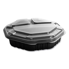 Dart OctaView Hinged-Lid Hot Food Containers, 3-Compartment, 38 oz, 9.55 x 9.1 x 2.4, Black/Clear, Plastic, 100/Carton