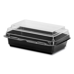 Dart Creative Carryouts Hinged Plastic Hot Deli Boxes, 28 Oz, 7.87 X 5.4 X 3, Black/clear, 200/carton