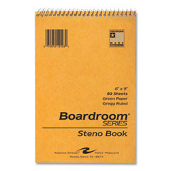 Roaring Spring Paper Products Boardroom Series Steno Pad, Gregg Ruled, Brown Cover, 80 Green 6 x 9 Sheets, 72 Pads/Carton, Ships in 4-6 Business Days
