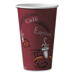 Dart Paper Hot Drink Cups in Bistro Design, 16 oz, Maroon, 50/Pack