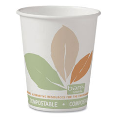 Dart Bare Eco-Forward PLA Paper Hot Cups, 10 oz, Leaf Design, White/Green/Orange, 50/Bag, 20 Bags/Carton