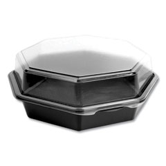 Dart OctaView Hinged-Lid Cold Food Containers, 42 oz, 9.57 x 9.2 x 3.2, Black/Clear, Plastic, 100/Carton