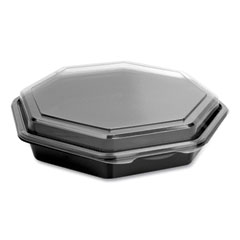 Dart OctaView Hinged-Lid Cold Food Containers, 9.2 x 9.6 x 2, Black/Clear, Plastic, 100/Carton
