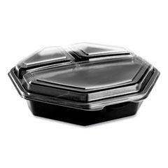 Dart OctaView Hinged-Lid Cold Food Containers, 3-Compartment, 36 oz, 9.57 x 9.2 x 2.4, Black/Clear, Plastic, 100/Carton