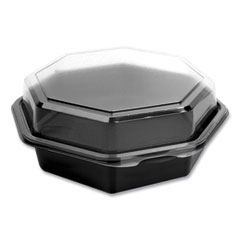 Dart OctaView Hinged-Lid Cold Food Containers, 28 oz, 7.94 x 7.5 x 3.2, Black/Clear, Plastic, 100/Carton