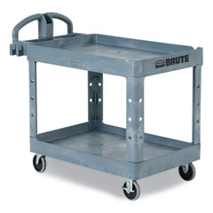 Rubbermaid BRUTE Heavy-Duty Ergo Handle Utility Cart, Plastic, Two Shelves, 500 lb Capacity, 25.5