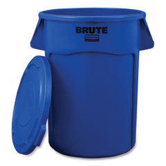 Rubbermaid BRUTE Self-Draining Flat Top Lids, for 44-gal Round Brute Container, 24.5 dia, Blue, 4/Carton