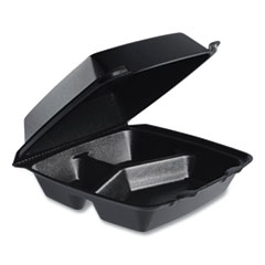 Dart Insulated Foam Hinged Lid Containers, 3-Compartment, 7.96 x 8.36 x 3.2, Black, 200/Carton