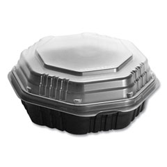 Dart OctaView Hinged-Lid Hot Food Containers, 7.47 x 7.94 x 3.11, Black/Clear, Plastic, 100/Carton