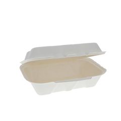 Pactiv Evergreen Corporation EarthChoice PFAS Free Compostable Hinged Lid Container, 9 x 6 x 3, Natural, Sugarcane, 150/Carton