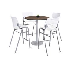 KFI Studios Pedestal Bistro Table with Four White Kool Series Barstools, Round, 36