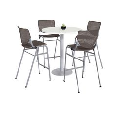 KFI Studios Pedestal Bistro Table with Four Brownstone Kool Series Barstools, Round, 36