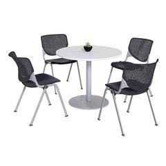 KFI Studios Pedestal Table with Four Black Kool Series Chairs, Round, 36