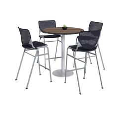 KFI Studios Pedestal Bistro Table with Four Black Kool Series Barstools, Round, 36