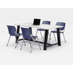 KFI Studios Midtown Dining Table with Four Navy Kool Series Chairs, 36 x 72 x 30, Designer White, Ships in 4-6 Business Days