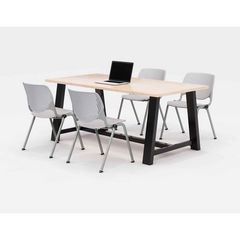 KFI Studios Midtown Dining Table with Four Light Gray Kool Series Chairs, 36 x 72 x 30, Kensington Maple, Ships in 4-6 Business Days