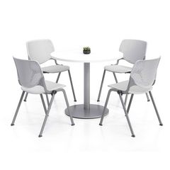 KFI Studios Pedestal Table with Four Light Gray Kool Series Chairs, Round, 36