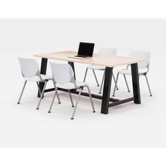 KFI Studios Midtown Dining Table with Four White Kool Series Chairs, 36 x 72 x 30, Kensington Maple, Ships in 4-6 Business Days