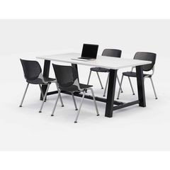 KFI Studios Midtown Dining Table with Four Black Kool Series Chairs, 36 x 72 x 30, Designer White, Ships in 4-6 Business Days