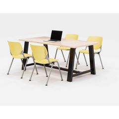 KFI Studios Midtown Dining Table with Four Yellow Kool Series Chairs, 36 x 72 x 30, Kensington Maple, Ships in 4-6 Business Days