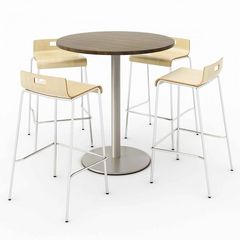 KFI Studios Pedestal Bistro Table with Four Natural Jive Series Barstools, Round, 36