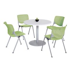 KFI Studios Pedestal Table with Four Lime Green Kool Series Chairs, Round, 36