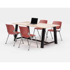 KFI Studios Midtown Dining Table with Four Coral Kool Series Chairs, 36 x 72 x 30, Kensington Maple, Ships in 4-6 Business Days