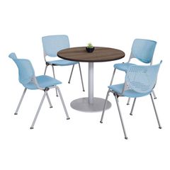 KFI Studios Pedestal Table with Four Sky Blue Kool Series Chairs, Round, 36