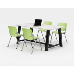 KFI Studios Midtown Dining Table with Four Lime Green Kool Series Chairs, 36 x 72 x 30, Designer White, Ships in 4-6 Business Days
