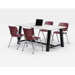 KFI Studios Midtown Dining Table with Four Burgundy Kool Series Chairs, 36 x 72 x 30, Designer White, Ships in 4-6 Business Days