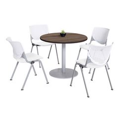 KFI Studios Pedestal Table with Four White Kool Series Chairs, Round, 36
