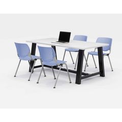 KFI Studios Midtown Dining Table with Four Periwinkle Kool Series Chairs, 36 x 72 x 30, Designer White, Ships in 4-6 Business Days