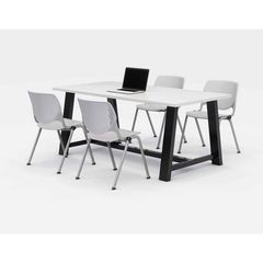 KFI Studios Midtown Dining Table with Four Light Gray Kool Series Chairs, 36 x 72 x 30, Designer White, Ships in 4-6 Business Days