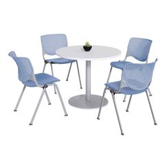 KFI Studios Pedestal Table with Four Periwinkle Kool Series Chairs, Round, 36
